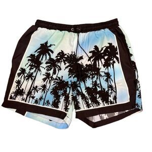 BoohooMAN Silky Tropical Palms Print Shorts Elastic Drawstring Waist Size Medium